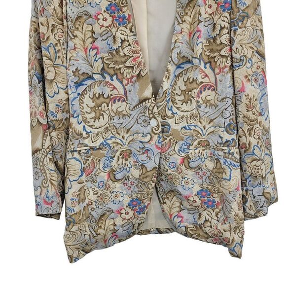 Vintage Preston & York Blazer 14 Cream Blue Paisley Single Breasted Mid Thigh - Picture 7 of 10